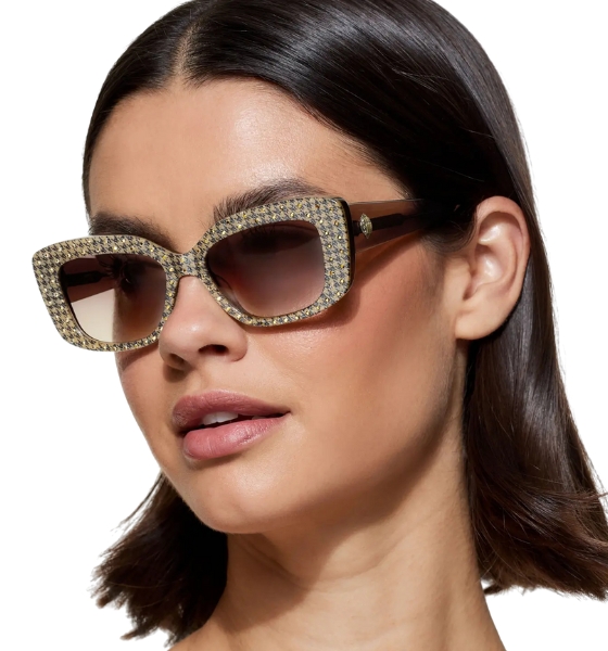Gold Comb Gem Rectangle Sunglasses
