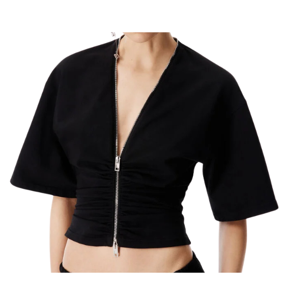 Gathered Black T-Shirt W/Continuous Loop Zipper