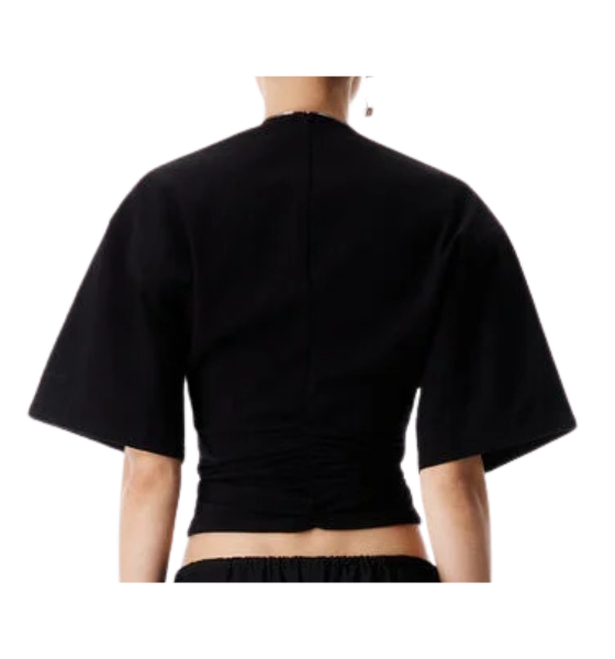 Gathered Black T-Shirt W/Continuous Loop Zipper