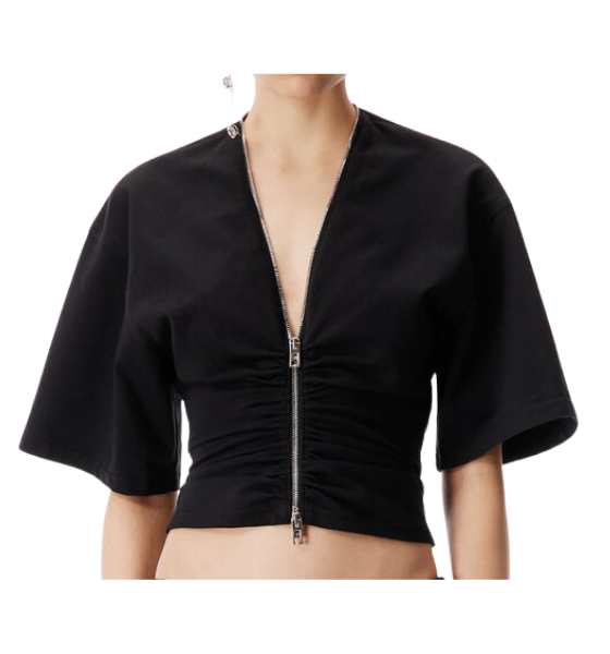 Gathered Black T-Shirt W/Continuous Loop Zipper