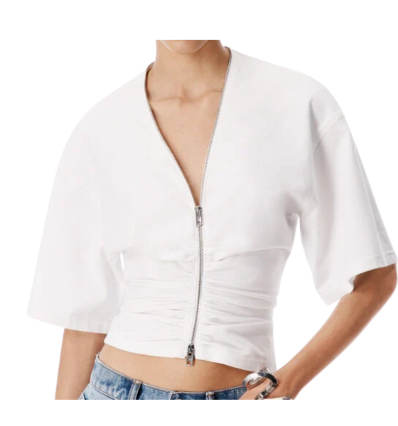 Gathered White T-Shirt W/ Continuous Loop