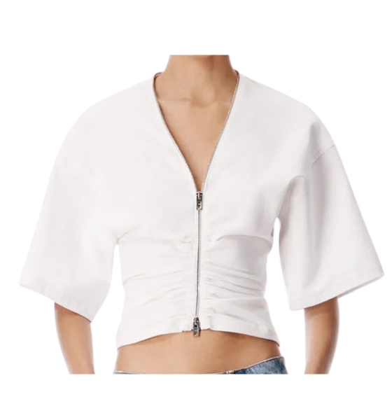 Gathered White T-Shirt W/ Continuous Loop