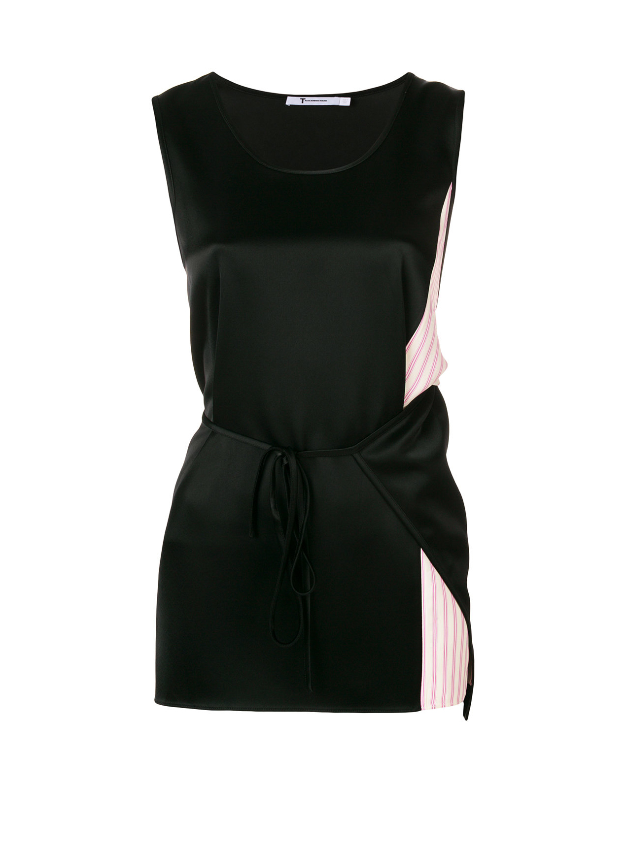 ALEXANDER WANG HEAVY DRAPE SATIN w/STRIPE COMBO SLVLESS TOP