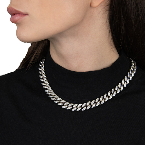 Cuban Pave Silver Necklace