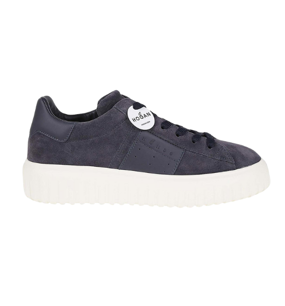 Suede Navy Blue H-Stripes Allacciato Banda