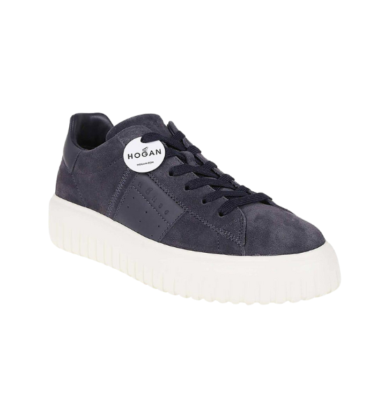 Suede Navy Blue H-Stripes Allacciato Banda