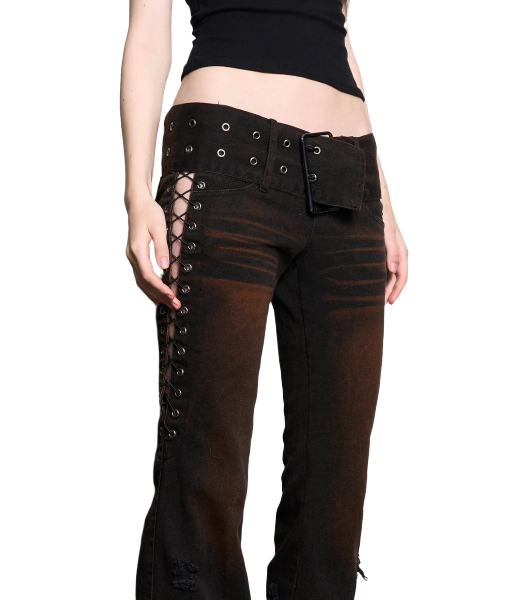Black Belted Distressed Pants Rust