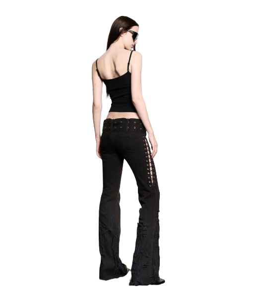 Black Belted Distressed Pants Rust
