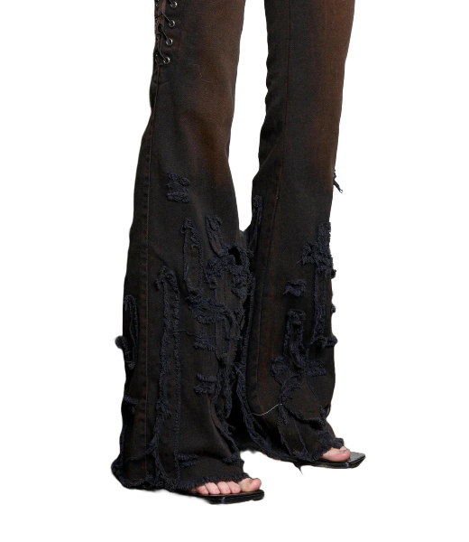 Black Belted Distressed Pants Rust