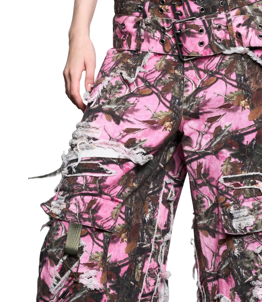 Distressed Cargo Pants Camo Pink