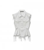 Sculpted Flare White Denim Vest