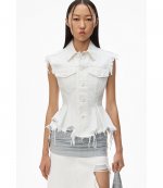 Sculpted Flare White Denim Vest