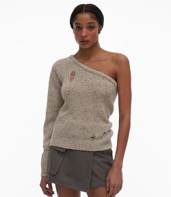 Distressed One-Shoulder Wool-Blend Top