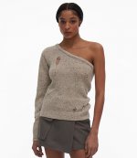 Distressed One-Shoulder Wool-Blend Top