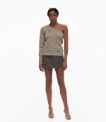 Distressed One-Shoulder Wool-Blend Top