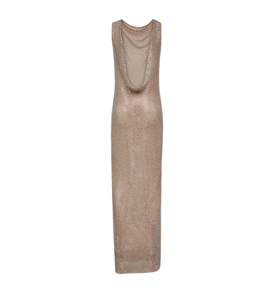 Silver Rhinestone Drape Maxi Dress