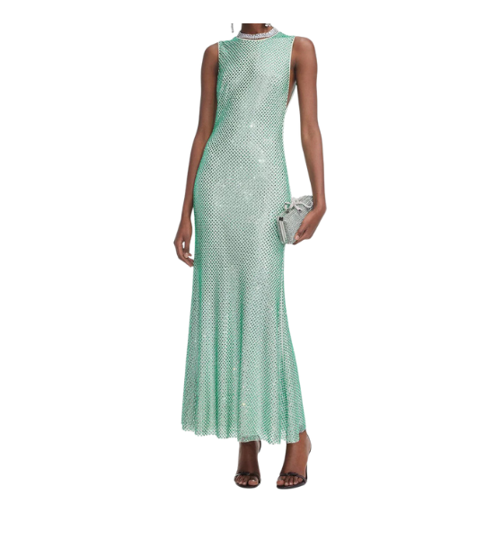Mint Rhinestone Mesh Midi Dress