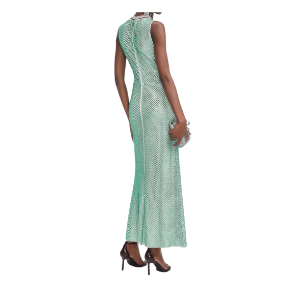 Mint Rhinestone Mesh Midi Dress