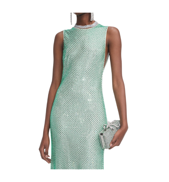 Mint Rhinestone Mesh Midi Dress