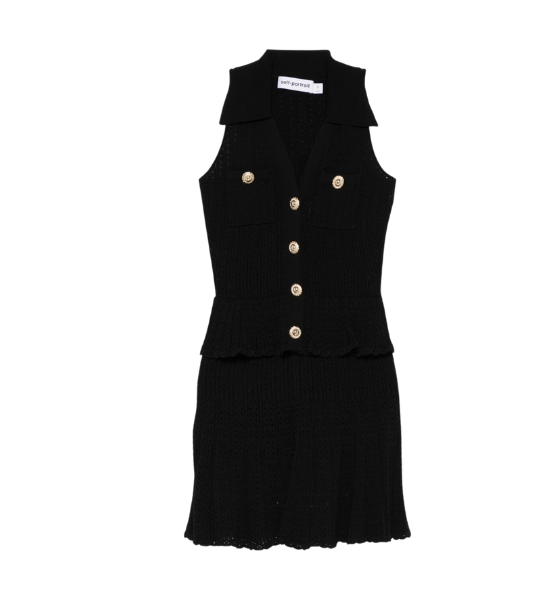 Black Pointelle Knit Mini Dress