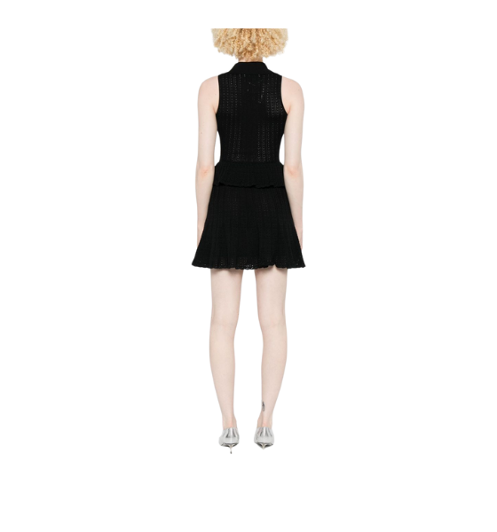 Black Pointelle Knit Mini Dress