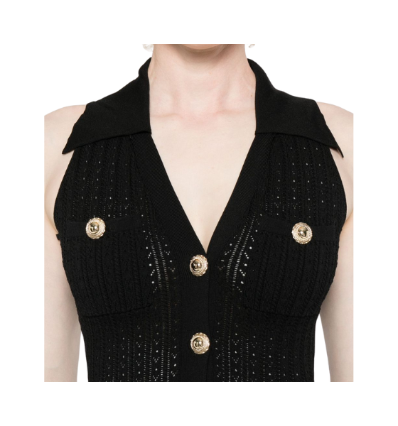 Black Pointelle Knit Mini Dress