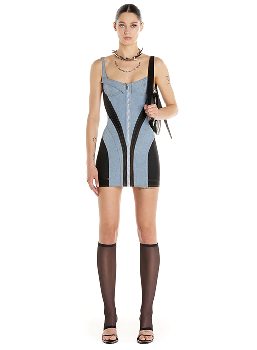 Light Blue Black Denim Dress
