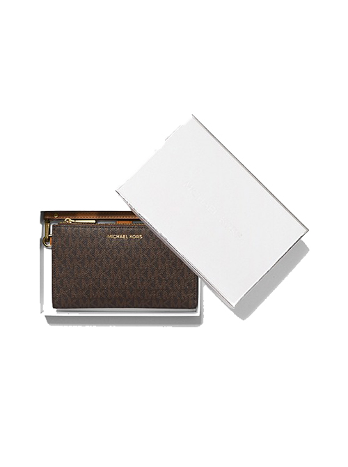 Brown MK Logo Double Zip Wallet