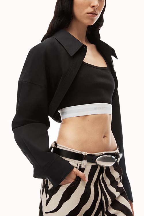 Tucked Shirt Bolero And Logo Elastic Top