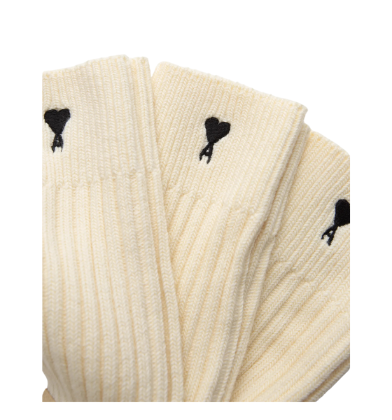 Ecru Three Pack Cotton Black Adc Socks