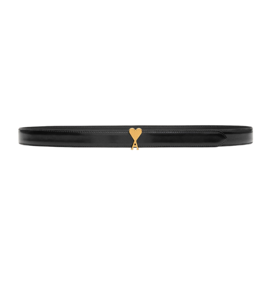 Black/Gold Glazed Leather Ami De Coeur Buckle Belt 25MM