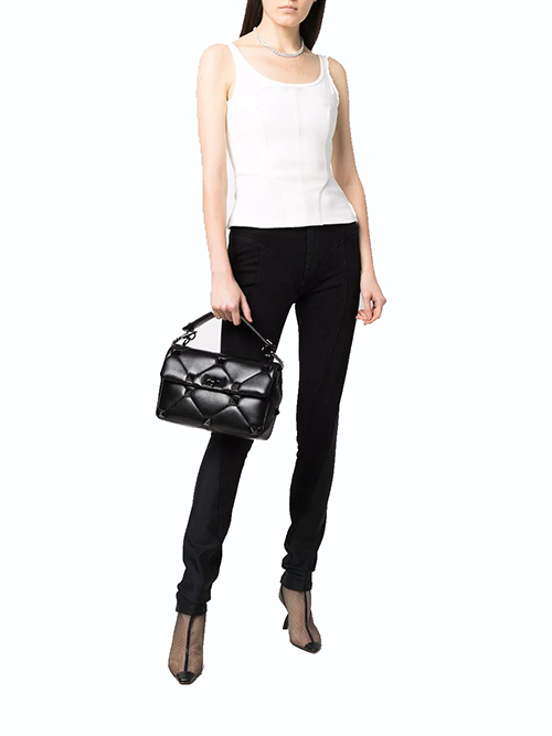 Black Bi- Material Spiral Jeans
