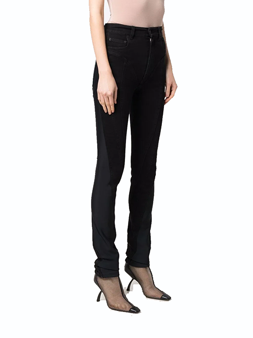 Black Bi- Material Spiral Jeans