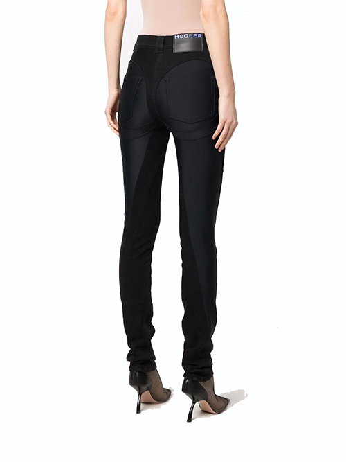 Black Bi- Material Spiral Jeans
