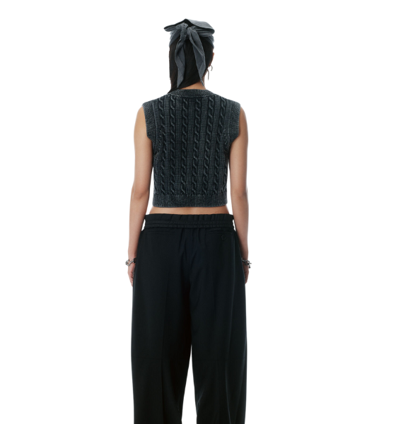 Washed Black V-Neck Vest With Wang Sport Embrodery