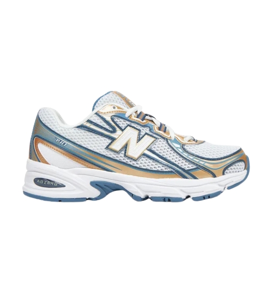 740 White/Baby Blue/Gold Sneaker