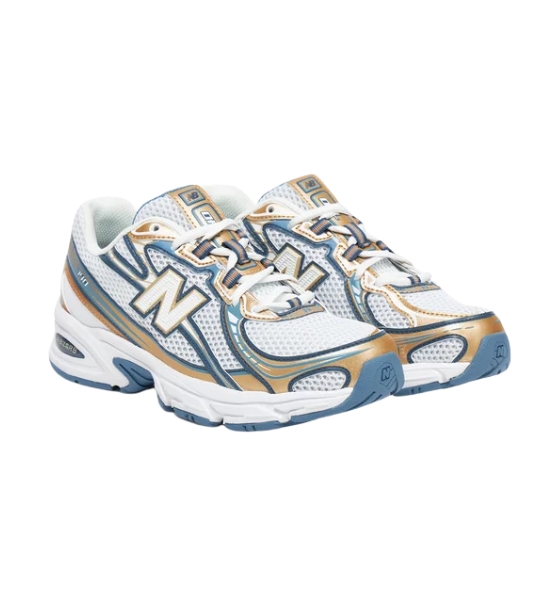 740 White/Baby Blue/Gold Sneaker