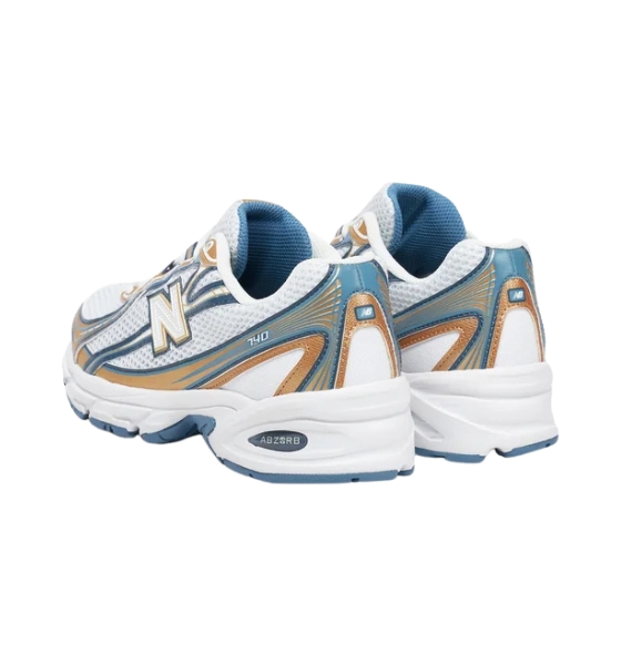 740 White/Baby Blue/Gold Sneaker
