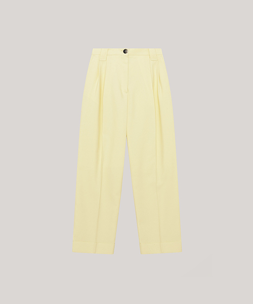 Light Yellow Summer Suiting Pleated Straight Trousers