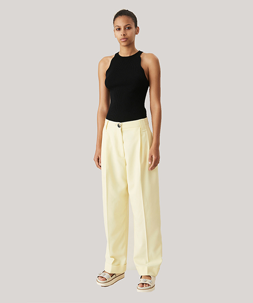 Light Yellow Summer Suiting Pleated Straight Trousers