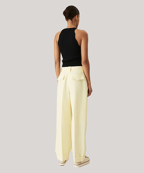 Light Yellow Summer Suiting Pleated Straight Trousers