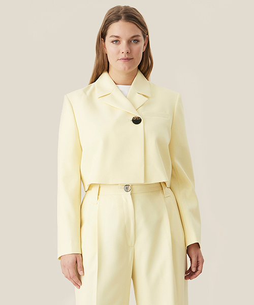 Light Yellow Summer Suiting Cropped Blazer