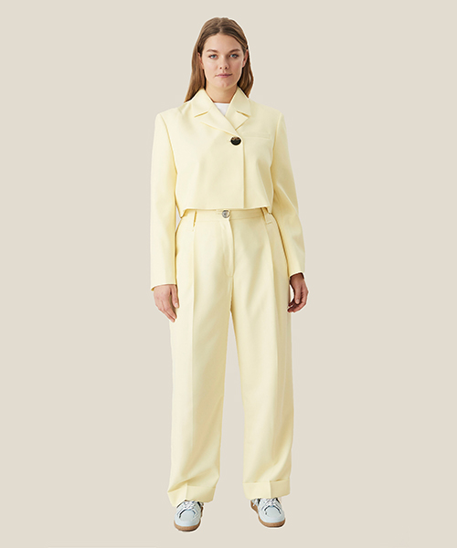 Light Yellow Summer Suiting Cropped Blazer