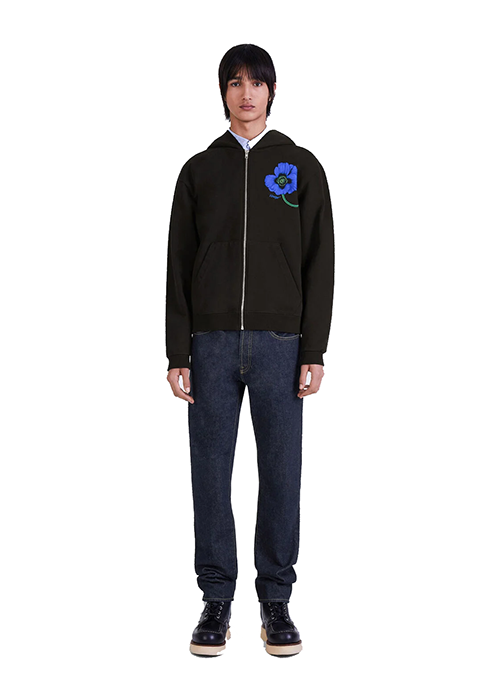 Knitted Cotton Black Zip Up Pullover