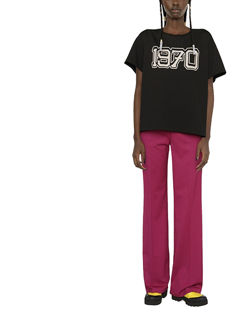 1970 Logo Black Oversized Knitted Cotton T-Shirt