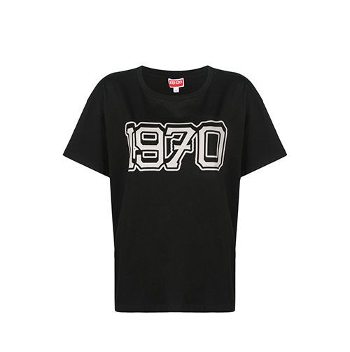 1970 Logo Black Oversized Knitted Cotton T-Shirt