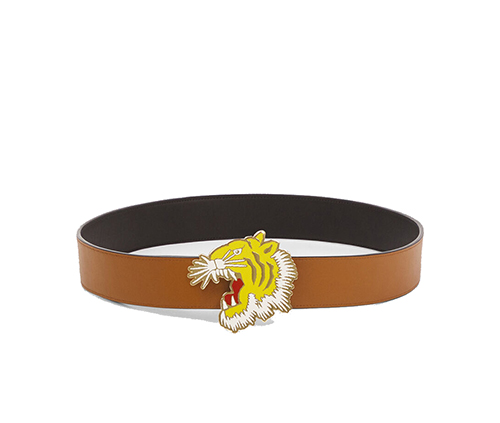 Yellow Gold Tiger Black Leather Belt