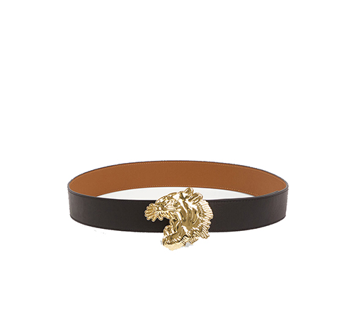 Gold Tiger Black Leather Belt