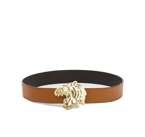 Gold Tiger Black Leather Belt