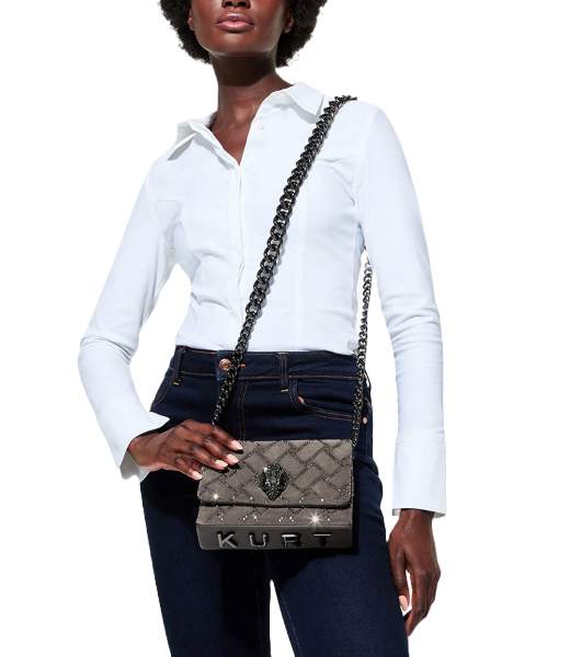 Mini Kensington Kurt Grey Rhinstones Suede Bag